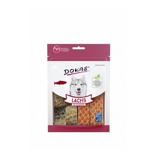 Dokas szárított lazac csíkokban kutyáknak 100 g