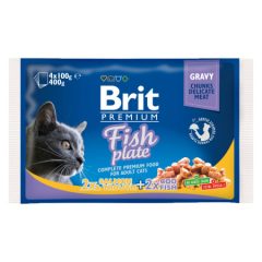   Brit Premium Fish Plate szaftos lazac&pisztráng és tőkehal felnőtt macskáknak 4x100 g