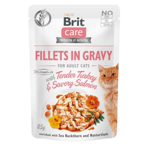 Brit Care Gravy szaftos pulykafilé és lazacfilé felnőtt macskáknak 85 g