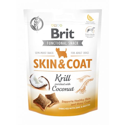 Brit Functional Snack Skin & Coat Krill félnedves falatok | kókusszal dúsított plankton 150 g