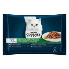   Gourmet Perle Mini Filé borjúval, vaddal, marhával és pisztránggal nedves macskaeledel 4x85 g