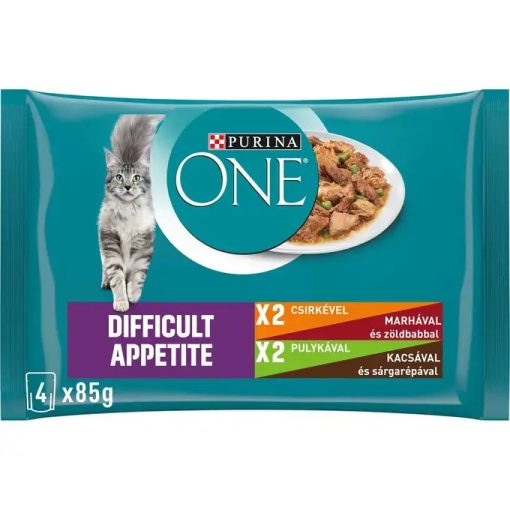 Purina One Difficult Appetite csirke és pulya darabok szószban macskáknak 4x85 g