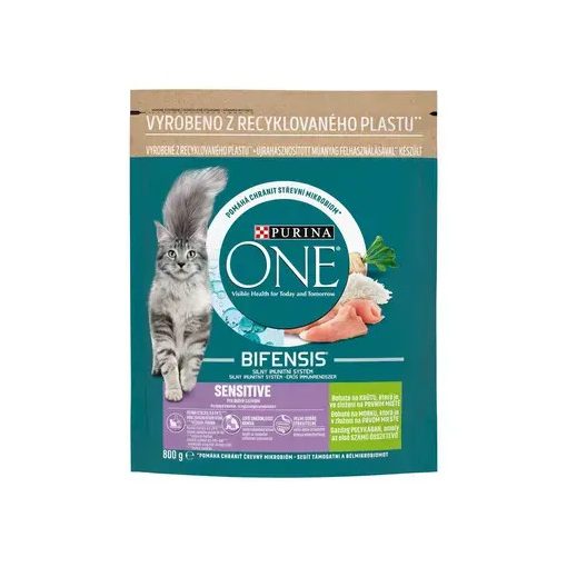 Purina One Sensitive pulykában és rizsben gazdag száraz eledel felnőtt macskáknak 800 g