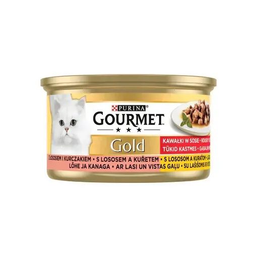 Gourmet Gold Falatok szószban lazaccal és csirkével nedves macskaeledel 85 g