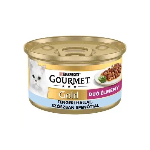 Gourmet Gold Duó Élmény tengeri hallal szószban spenóttal nedves macskaeledel 85 g