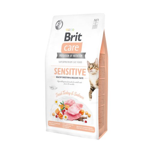 Brit Care Cat Sensitive Healthy Digestion száraztáp érzékeny emésztésű felnőtt macskák részére pulykával és lazaccal 7 kg