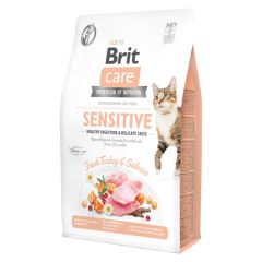   Brit Care Cat Sensitive Healthy Digestion száraztáp érzékeny emésztésű felnőtt macskák részére pulykával és lazaccal 2 kg