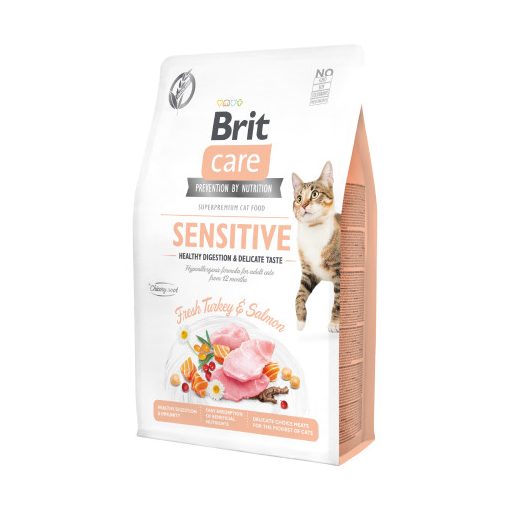 Brit Care Cat Sensitive Healthy Digestion száraztáp érzékeny emésztésű felnőtt macskák részére pulykával és lazaccal 2 kg