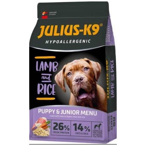 Julius-K9® Puppy/Junior Hypoallergenic száraztáp ételallergiás kölyökkutyák részére | bárány, rizs 12 kg