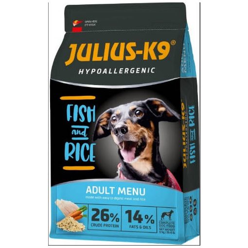 Julius-K9® Adult Hypoallergenic száraztáp ételallergiás felnőtt kutyák részére | hal, rizs 12 kg