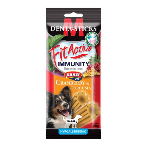 FitActive Denta Sticks Hypoallergenic Immunity vörösáfonyával és kurkumával kutyák részére M méret, 10-20 kg