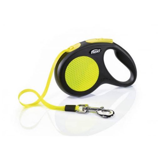 Flexi Neon szalagos automata póráz | fekete/sárga, 5 méter, 20 kg-ig, M méret