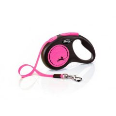   Flexi Neon szalagos automata póráz | fekete/pink, 5 méter, 15 kg-ig, S méret