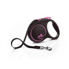   Flexi Black Design szalagos automata póráz | fekete/pink, 5 méter, 25 kg-ig, M méret