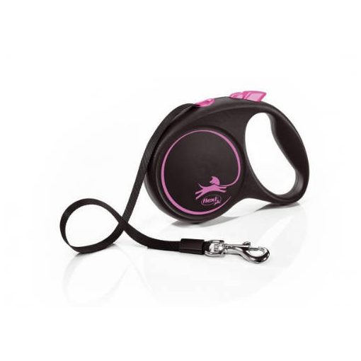 Flexi Black Design szalagos automata póráz | fekete/pink, 5 méter, 25 kg-ig, M méret