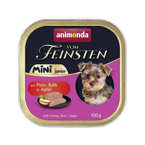 Animonda Vom Feinsten Mini Junior borjú, pulyka, alma alutálcás pástétom kistestű kölyökkutyák részére 100 g