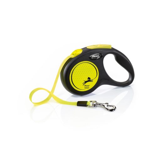 Flexi Neon szalagos automata póráz | fekete/sárga, 5 méter, 15 kg-ig, S méret