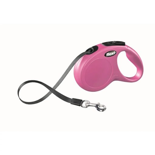 Flexi New Classic szalagos automata póráz | pink, 5 méter, 15 kg, S méret