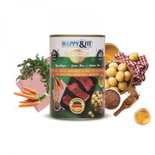 Happy&Fit Superior konzerv friss vaddisznóhússal, sárgarépával, burgonyával 400 g