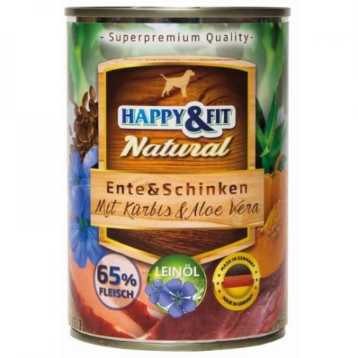 Happy&Fit Natural Dog konzerv kacsával, sonkával, sütőtökkel és aloe verával 400 g