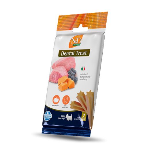 N&D Pumpkin fogtisztító jutalomfalat báránnyal, sütőtökkel és áfonyával mini 60 g