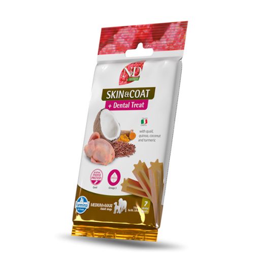 N&D Quinoa skin&coat fogtisztító jutalomfalat fürjjel medium, maxi 100 g