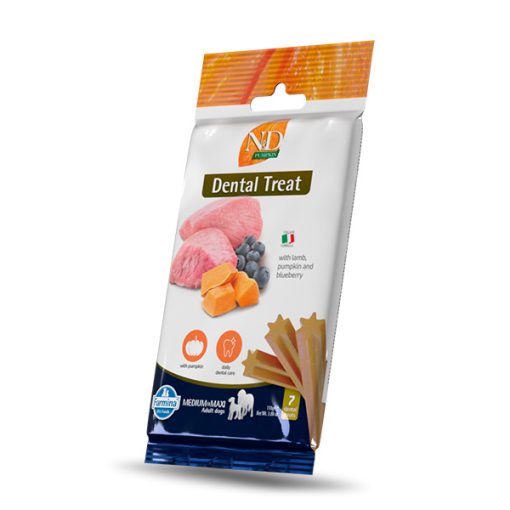 N&D Pumpkin fogtisztító jutalomfalat báránnyal, sütőtökkel és áfonyával medium, maxi 100 g