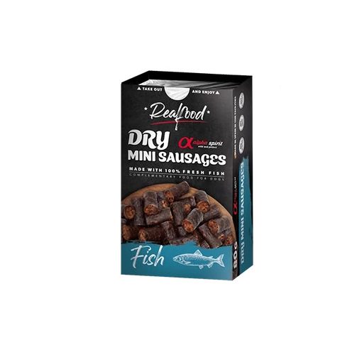 Alpha Spirit Real Food Dry Mini Sausages Fish apró halas szárazkolbász-falatkák kutyáknak 80 g