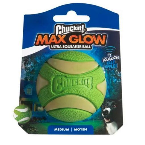 Chuckit!® Max Glow Ultra Squeaker fluoreszkáló labda - M méret