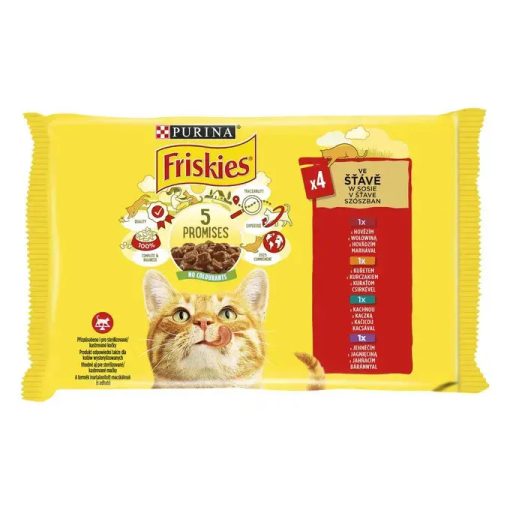 Friskies csirke, marha, bárány, kacsa szószban felnőtt macskáknak 4x85 g