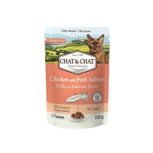 Gheda Chat&Chat Expert Premium Chicken with Fresh Salmon Sterilized ivartalanítot felnőtt macskaeledel 100 g