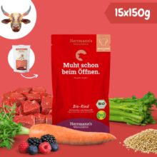 Herrmann's bio marhahús párolt menü kutyáknak - bio sárgarépa, bio amaránt 15x150 g