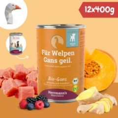   Herrmann's bio libahús párolt menü kölyökkutyáknak | bio sütőtök, bio bogyós gyümölcsök 12x400 g