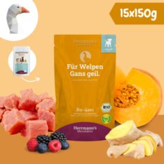   Herrmann's bio libahús párolt menü kölyökkutyáknak | bio sütőtök, bio bogyós gyümölcsök 15x150 g