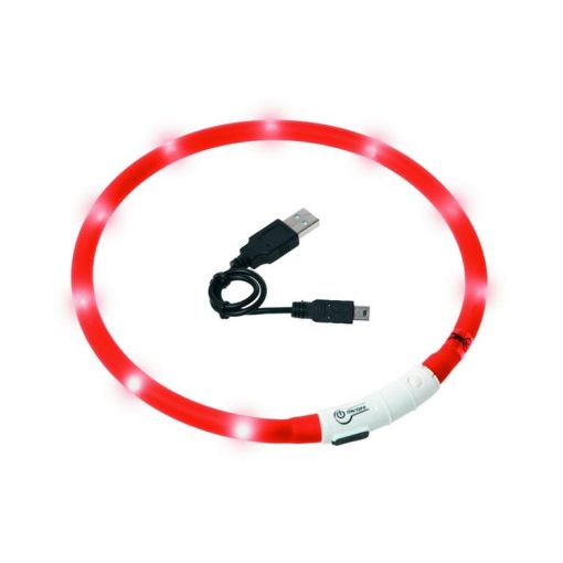 Karlie világító nyakörv USB-töltős méretre vágható piros 70 cm