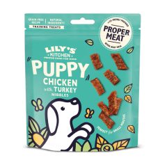   Lily's Kitchen Dog Chicken with Turkey Nibbles Puppy Treats jutalomfalat kölyökkutyák részére 70 g