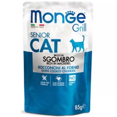 Monge Grill Cat gabonamentes makréla zselében alutasakos nedves eledel idős macskáknak 85 g