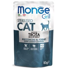   Monge Grill Sterilized Cat gabonamentes pisztráng zselében alutasakos nedves eledel ivartalan felnőtt macskáknak 85 g