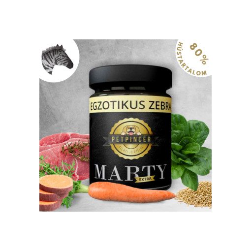 PetPincér Marty Extra zebrahús menü főtt kutyaeledel 80% hústartalommal 300 g