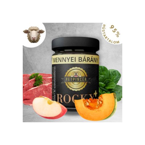 PetPincér Rocky Extra Plus bárányhús menü főtt kutyaeledel 95% hústartalommal 300 g