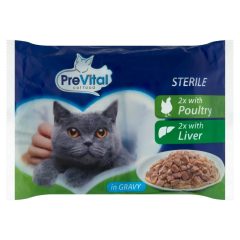 PreVital Farm Selection pulyka, tőkehal, marha, lazac szószban felnőtt macskák részére 12 x 85 g