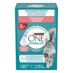   Purina One Hydralife lazac ízesítéssel kiegészítő állateledel felnőtt macskák számára 6x50 g