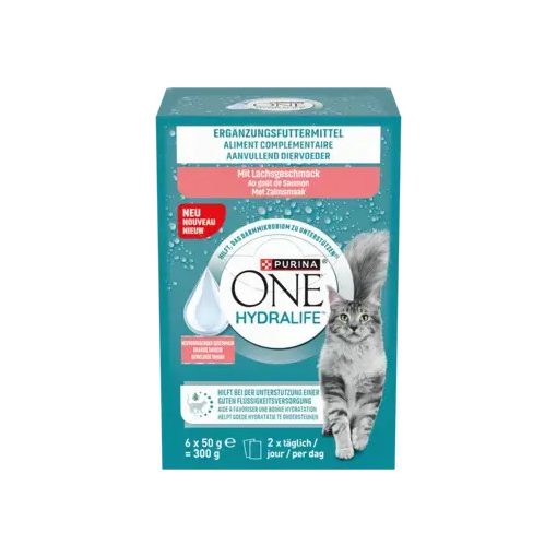 Purina One Hydralife lazac ízesítéssel kiegészítő állateledel felnőtt macskák számára 6x50 g