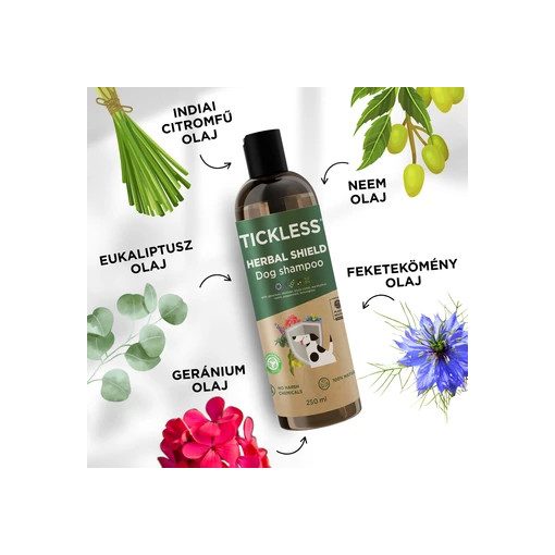 Tickless® Herbal Shield 100% természetes kutyasampon nagy sétákhoz 250 ml