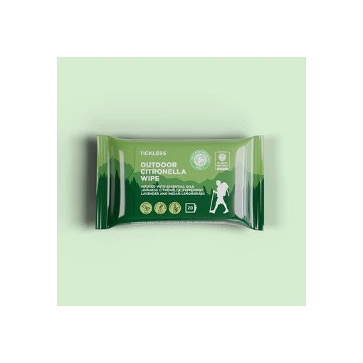 Tickless® Outdoor Citronella Wipe természetes kullancs- és szúnyogriasztó nedves törlőkendő gazdiknak 20 db