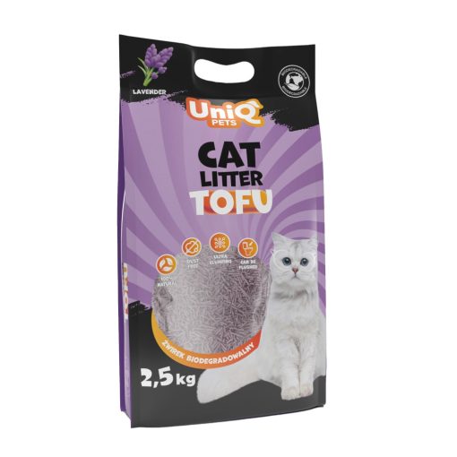 Uniq Pets biológiailag lebomló tofu macskaalom levendula illattal 2,5 kg