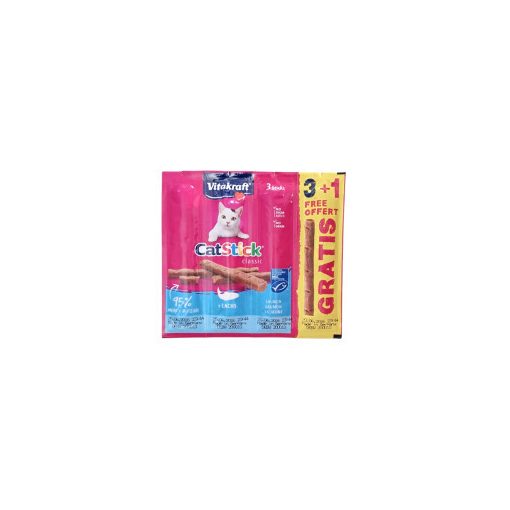 Vitakraft Cat Stick Mini jutalomfalat macskák részére lazaccal és pisztránggal 4x6 g (3+1 grátisz)