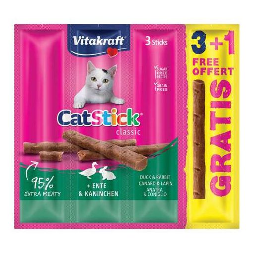 Vitakraft Cat Stick Mini jutalomfalat macskák részére nyúllal és kacsával 4x6 g (3+1 grátisz)