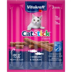   Vitakraft Cat Stick Mini jutalomfalat macskák részére tőkehallal és fekete tőkehallal 3x6 g