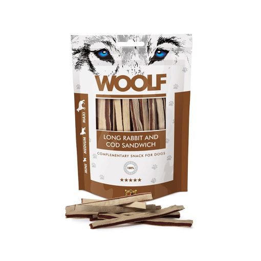 Woolf Soft Rabbit and Cod Sandwich Long nyúlhúsos és tőkehalas puha csíkok 100 g